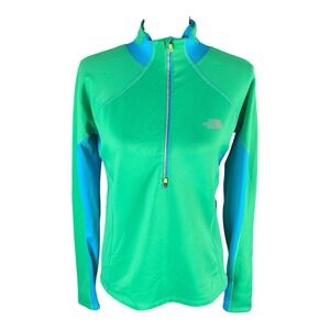 The‎ North Face Womens M Green Blue Flashdry Jacket Reflective 1/2 Zip Pocket